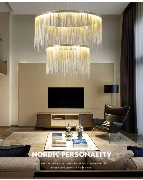 Fontanna Silver Avenue podwójny żyrandol srebrne łańcuszki Ø80 cm + Ø60cm Fontanna Silver Avenue podwójny żyrandol srebrne łańcuszki Ø80 cm + Ø60cm