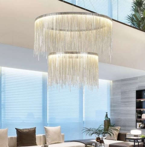 Fontanna Silver Avenue podwójny żyrandol srebrne łańcuszki Ø80 cm + Ø60cm Fontanna Silver Avenue podwójny żyrandol srebrne łańcuszki Ø80 cm + Ø60cm
