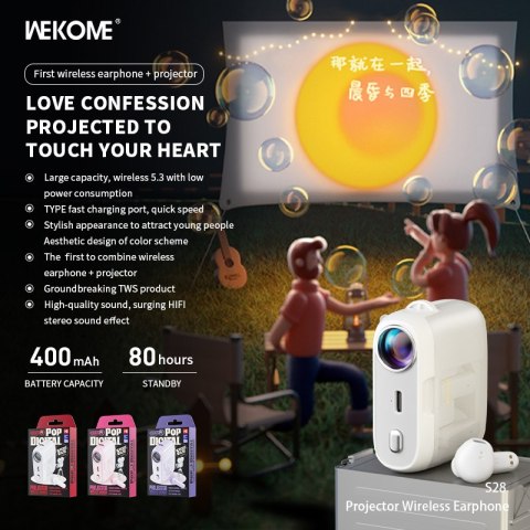 WEKOME S28 Pop Digital Series - Bezprzewodowe słuchawki Bluetooth V5.3 TWS z etui ładującym z funkcją projektora (Biały) WEKOME S28 Pop Digital Series - Bezprzewodowe słuchawki Bluetooth V5.3 TWS z etui ładującym z funkcją projektora (Biały)