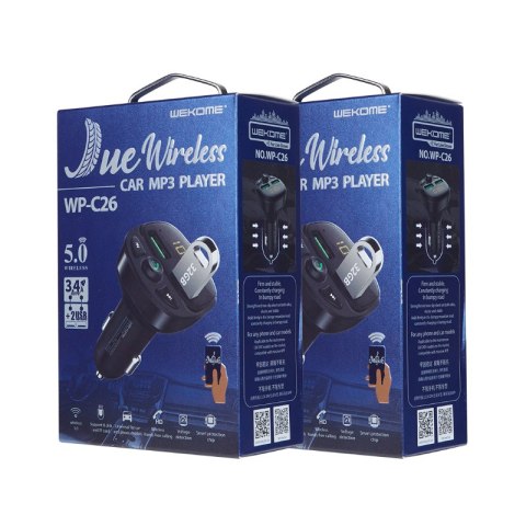 WEKOME WP-C26 - Transmiter FM Bluetooth / MicroSD / 2x USB-A + ładowarka samochodowa 17W (Czarny) WEKOME WP-C26 - Transmiter FM Bluetooth / MicroSD / 2x USB-A + ładowarka samochodowa 17W (Czarny)