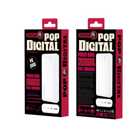 WEKOME WP-04 Pop Digital Series - Power bank 20000 mAh Fast Charging USB-C PD 20W + USB-A QC3.0 18W (Biały) WEKOME WP-04 Pop Digital Series - Power bank 20000 mAh Fast Charging USB-C PD 20W + USB-A QC3.0 18W (Biały)