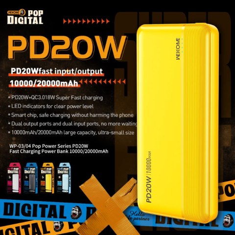 WEKOME WP-04 Pop Digital Series - Power bank 20000 mAh Fast Charging USB-C PD 20W + USB-A QC3.0 18W (Czarny) WEKOME WP-04 Pop Digital Series - Power bank 20000 mAh Fast Charging USB-C PD 20W + USB-A QC3.0 18W (Czarny)