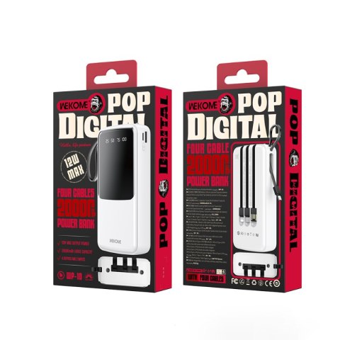 WEKOME WP-10 Pop Digital Series - Power bank 20000 mAh z wbudowanym kablem USB-C / Lightning / Micro USB + USB-A (Żółty) WEKOME WP-10 Pop Digital Series - Power bank 20000 mAh z wbudowanym kablem USB-C / Lightning / Micro USB + USB-A (Żółty)