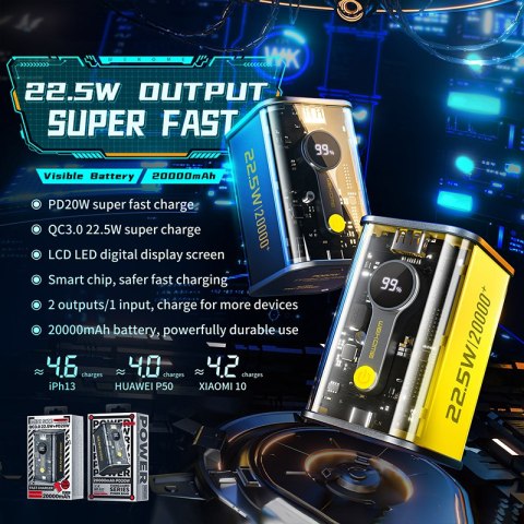 WEKOME WP-337 Vanguard Series - Power bank 20000 mAh PD 20W + QC 22.5W (Żółty) WEKOME WP-337 Vanguard Series - Power bank 20000 mAh PD 20W + QC 22.5W (Żółty)