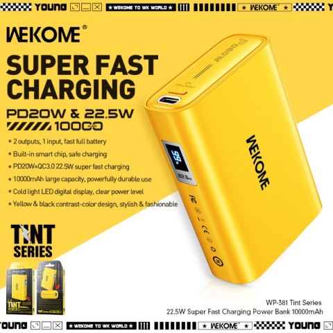 WEKOME WP-381 Tint Series - Power bank 10000 mAh Super Fast Charging USB-C PD 20W + USB-A QC3.0 22.5W (Żółty) WEKOME WP-381 Tint Series - Power bank 10000 mAh Super Fast Charging USB-C PD 20W + USB-A QC3.0 22.5W (Żółty)