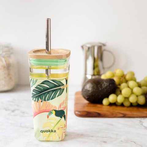 Quokka Liquid Cube - Kubek szklany 540 ml ze słomką ze stali nierdzewnej (Tropical Toucans) Quokka Liquid Cube - Kubek szklany 540 ml ze słomką ze stali nierdzewnej (Tropical Toucans)