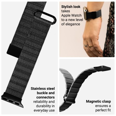 Crong Eclipse - Skórzany pasek magnetyczny Apple Watch 42/44/45/49 mm (czarny) Crong Eclipse - Skórzany pasek magnetyczny Apple Watch 42/44/45/49 mm (czarny)