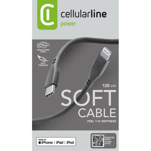 Cellularline Soft Cable - Kabel USB-C do Lightning certyfikat MFi 1.2 m (czarny) Cellularline Soft Cable - Kabel USB-C do Lightning certyfikat MFi 1.2 m (czarny)