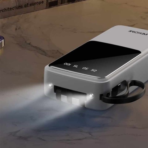 WEKOME WP-10 Pop Digital Series - Power bank 20000 mAh z wbudowanym kablem USB-C / Lightning / Micro USB + USB-A (Biały) WEKOME WP-10 Pop Digital Series - Power bank 20000 mAh z wbudowanym kablem USB-C / Lightning / Micro USB + USB-A (Biały)