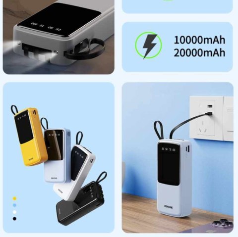 WEKOME WP-10 Pop Digital Series - Power bank 20000 mAh z wbudowanym kablem USB-C / Lightning / Micro USB + USB-A (Czarny) WEKOME WP-10 Pop Digital Series - Power bank 20000 mAh z wbudowanym kablem USB-C / Lightning / Micro USB + USB-A (Czarny)