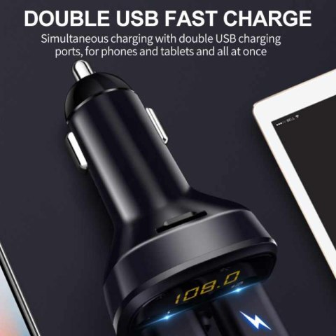 WEKOME WP-C26 - Transmiter FM Bluetooth / MicroSD / 2x USB-A + ładowarka samochodowa 17W (Czarny) WEKOME WP-C26 - Transmiter FM Bluetooth / MicroSD / 2x USB-A + ładowarka samochodowa 17W (Czarny)