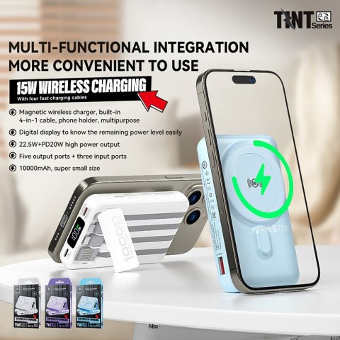 WEKOME WP-12 Tint Series - Power bank indukcyjny 10000 mAh MagSafe z wbudowanym kablem USB-C / Lightning / Micro USB / USB-A (Bi WEKOME WP-12 Tint Series - Power bank indukcyjny 10000 mAh MagSafe z wbudowanym kablem USB-C / Lightning / Micro USB / USB-A (Bi