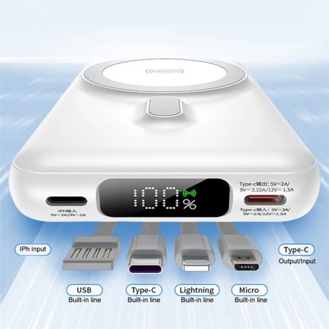 WEKOME WP-12 Tint Series - Power bank indukcyjny 10000 mAh MagSafe z wbudowanym kablem USB-C / Lightning / Micro USB / USB-A (Bi WEKOME WP-12 Tint Series - Power bank indukcyjny 10000 mAh MagSafe z wbudowanym kablem USB-C / Lightning / Micro USB / USB-A (Bi