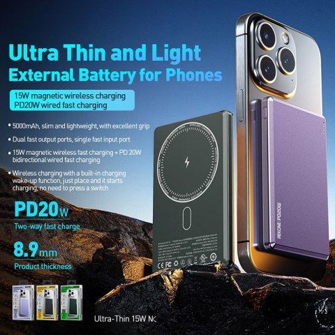 WEKOME WP-30 Mecha Series Ultra Thin - Power bank indukcyjny 5000 mAh Fast Charging PD 20W MagSafe (Tarnish) WEKOME WP-30 Mecha Series Ultra Thin - Power bank indukcyjny 5000 mAh Fast Charging PD 20W MagSafe (Tarnish)
