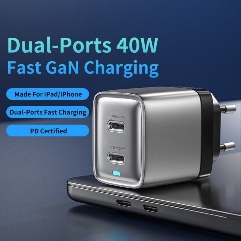 WEKOME WP-U02 Mecha Series - Ładowarka sieciowa 2x USB-C Super Fast Charger GaN 40W (Srebrny) WEKOME WP-U02 Mecha Series - Ładowarka sieciowa 2x USB-C Super Fast Charger GaN 40W (Srebrny)