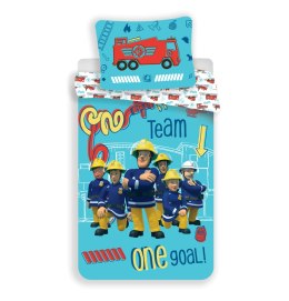 Pościel bawełniana 140x200 Stażak Sam turkusowa 0295 Straż Pożarna poszewka 70x90 dziecięca Fireman Sam