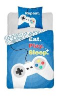 Pościel bawełniana 140x200 Gamer pady 3623 A Gra Eat Play Sleep Jedz Graj Śpij niebieska 0067 dla gracza młodzieżowa Holland Col