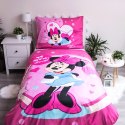 Pościel dziecięca 140x200 Myszka Mini Minnie Mouse 9503 różowa amarantowa w groszki poszewka 70x90