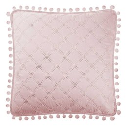 Poszewka z pomponami 45x45 pudrowa różowa Pompoo pompony romby glamour dekoracyjna do narzuty