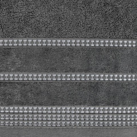 Ręcznik 50x90 Amanda grafitowy z ozdobną welurową bordiurą w pasy frotte 500 g/m2 Eurofirany Ręcznik 50x90 Amanda grafitowy z ozdobną welurową bordiurą w pasy frotte 500 g/m2 Eurofirany