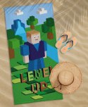 Ręcznik plażowy 70x140 Minecraft Level UP 76 zielony niebieski dziecięcy bawełniany