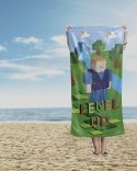 Ręcznik plażowy 70x140 Minecraft Level UP 76 zielony niebieski dziecięcy bawełniany