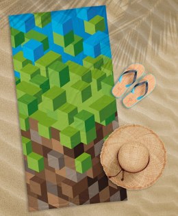 Ręcznik plażowy 70x140 Minecraft Pixel 77 zielony brązowy dziecięcy bawełniany