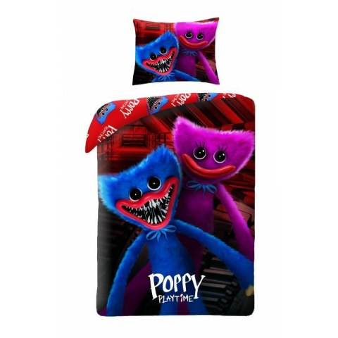 Pościel bawełniana 140x200 Poppy Monster Playtime gra poszewka czerwona kolorowa 70x90 Kids 12 Halantex