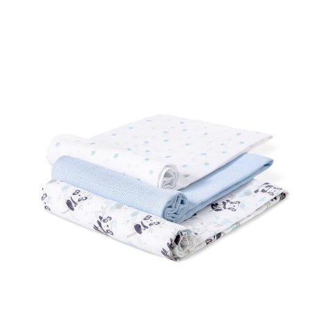 Komplet pieluch muślinowych 3 szt 80x80 Panda niebieski Komplet pieluch muślinowych 3 szt 80x80 Panda niebieski
