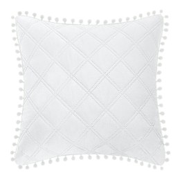 Poszewka z pomponami 45x45 biała Pompoo pompony romby glamour dekoracyjna do narzuty