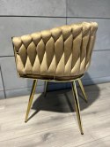 Krzesło plecione Lugano fotel TRECCIA BEIGE VELVET GOLD