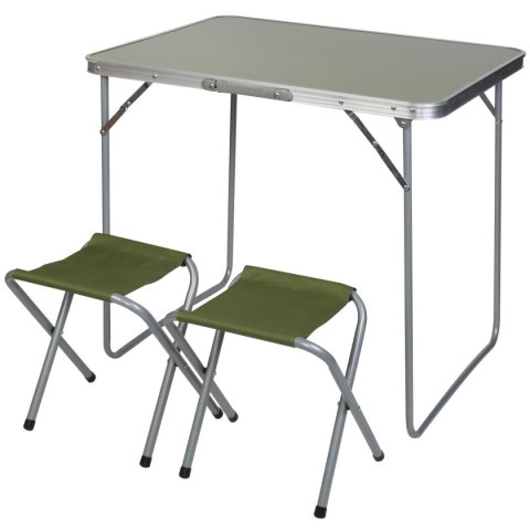 STOLIK TURYSTYCZNY SKŁADANY KEMPINGOWY 80X60X70CM I 2 KRZESŁA ZIELONY STOLIK TURYSTYCZNY SKŁADANY KEMPINGOWY 80X60X70CM I 2 KRZESŁA ZIELONY