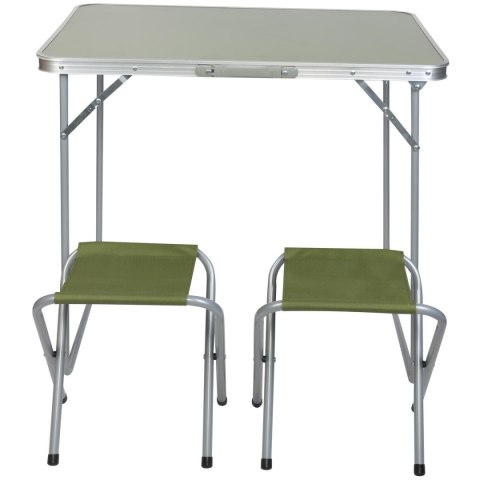 STOLIK TURYSTYCZNY SKŁADANY KEMPINGOWY 80X60X70CM I 2 KRZESŁA ZIELONY STOLIK TURYSTYCZNY SKŁADANY KEMPINGOWY 80X60X70CM I 2 KRZESŁA ZIELONY