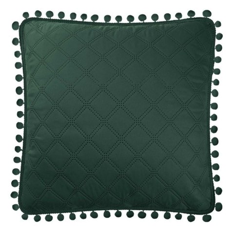 Poszewka z pomponami 45x45 zielona butelkowa Pompoo pompony romby glamour dekoracyjna do narzuty