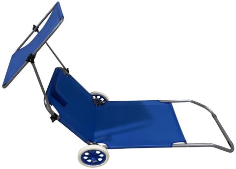 LEŻAK SKŁADANY PLAŻOWY Z DASZKIEM NA KÓŁKACH 116x62x62-90CM NIEBIESKI LEŻAK SKŁADANY PLAŻOWY Z DASZKIEM NA KÓŁKACH 116x62x62-90CM NIEBIESKI