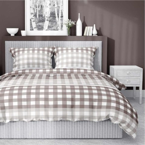 Pościel satynowa 160x200 beżowa kratka 4914 B Home Satin 80 Pościel satynowa 160x200 beżowa kratka 4914 B Home Satin 80