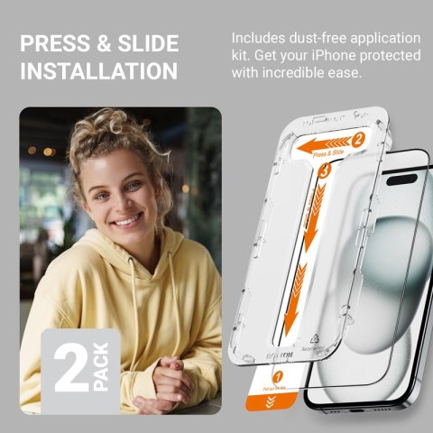 Crong EasyShield 2-Pack - Szkło hartowane iPhone 15 (2 sztuki) Crong EasyShield 2-Pack - Szkło hartowane iPhone 15 (2 sztuki)