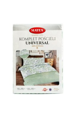 Pościel bawełniana 160x200 Liście geometria biała zielona Universal Matex