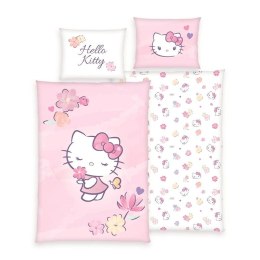 Pościel bawełniana 140x200 Hello Kitty kwiaty różowa poszewka 70x90 H24