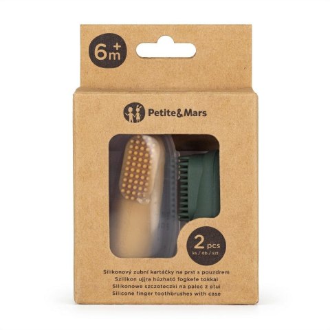 Zestaw silikonowych szczoteczek na palec żółta zielona 2 szt. 0m+ PETITE&MARS Zestaw silikonowych szczoteczek na palec żółta zielona 2 szt. 0m+ PETITE&MARS