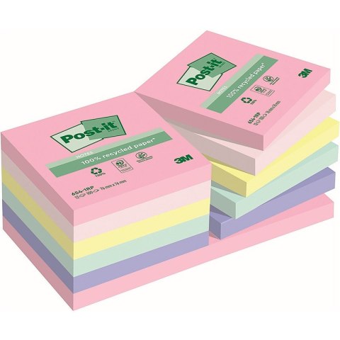 Karteczki Post-it 76x76mm (654-1RP) pastelowe (16x100)