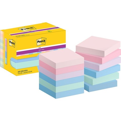 Karteczki Post-it Super Sticky 47.6x47.6mm (622-12SS-SOUL) pastelowe (12x90) Karteczki Post-it Super Sticky 47.6x47.6mm (622-12SS-SOUL) pastelowe (12x90)