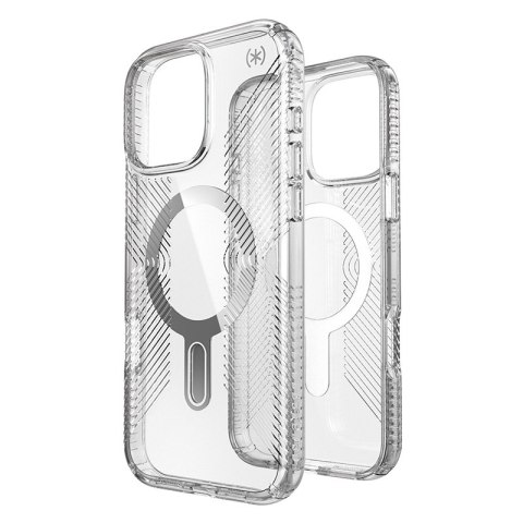 Speck Presidio Perfect-Clear Grip ClickLock & MagSafe - Etui iPhone 16 Pro Max (Clear / Chrome Finish / Serene Silver)