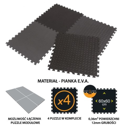 MATA PUZZLE PIANKOWE EVA 60X60 KPL. 4SZT 12MM ENERO FIT CZARNY MATA PUZZLE PIANKOWE EVA 60X60 KPL. 4SZT 12MM ENERO FIT CZARNY