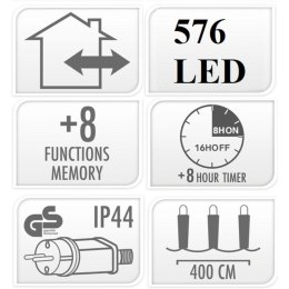 LAMPKI CHOINKOWE ŁAŃCUCH ŚWIETLNY 576 LED TIMER CIEPŁY BIAŁY