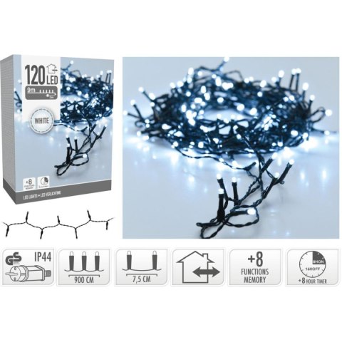 LAMPKI CHOINKOWE ŁAŃCUCH ŚWIETLNY 120 LED TIMER ZIMNY BIAŁY