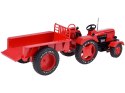 Czerwony Metalowy Traktor z przyczepką Skrętne Gumowe koła 1:18 ZA5202