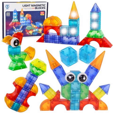 Klocki magnetyczne 3D Podświetlane klocki magnetyczne 64 ele ZA5240 Klocki magnetyczne 3D Podświetlane klocki magnetyczne 64 ele ZA5240