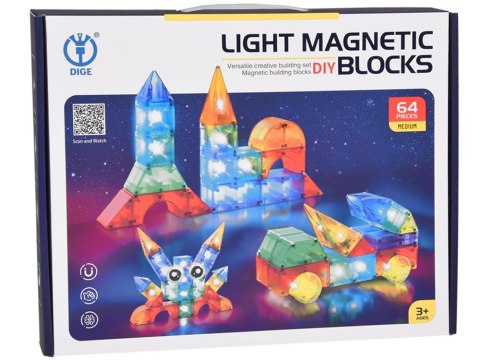 Klocki magnetyczne 3D Podświetlane klocki magnetyczne 64 ele ZA5240 Klocki magnetyczne 3D Podświetlane klocki magnetyczne 64 ele ZA5240