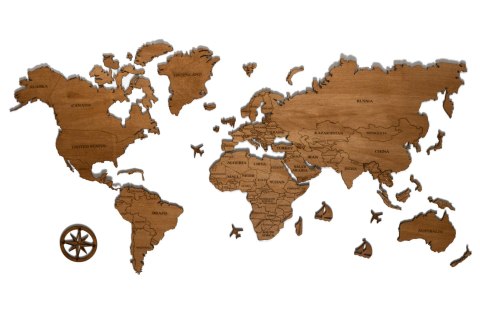 Drewniana mapa świata z granicami i nazwami państw, 4 kolory Drewniana mapa świata z granicami i nazwami państw, 4 kolory